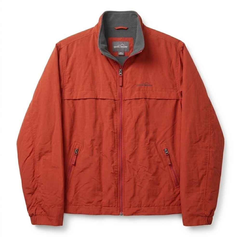 Y2K Eddie Bauer Mens XXL Rust Orange Fleece Lined Insulated Jacket YKK‎ Zip